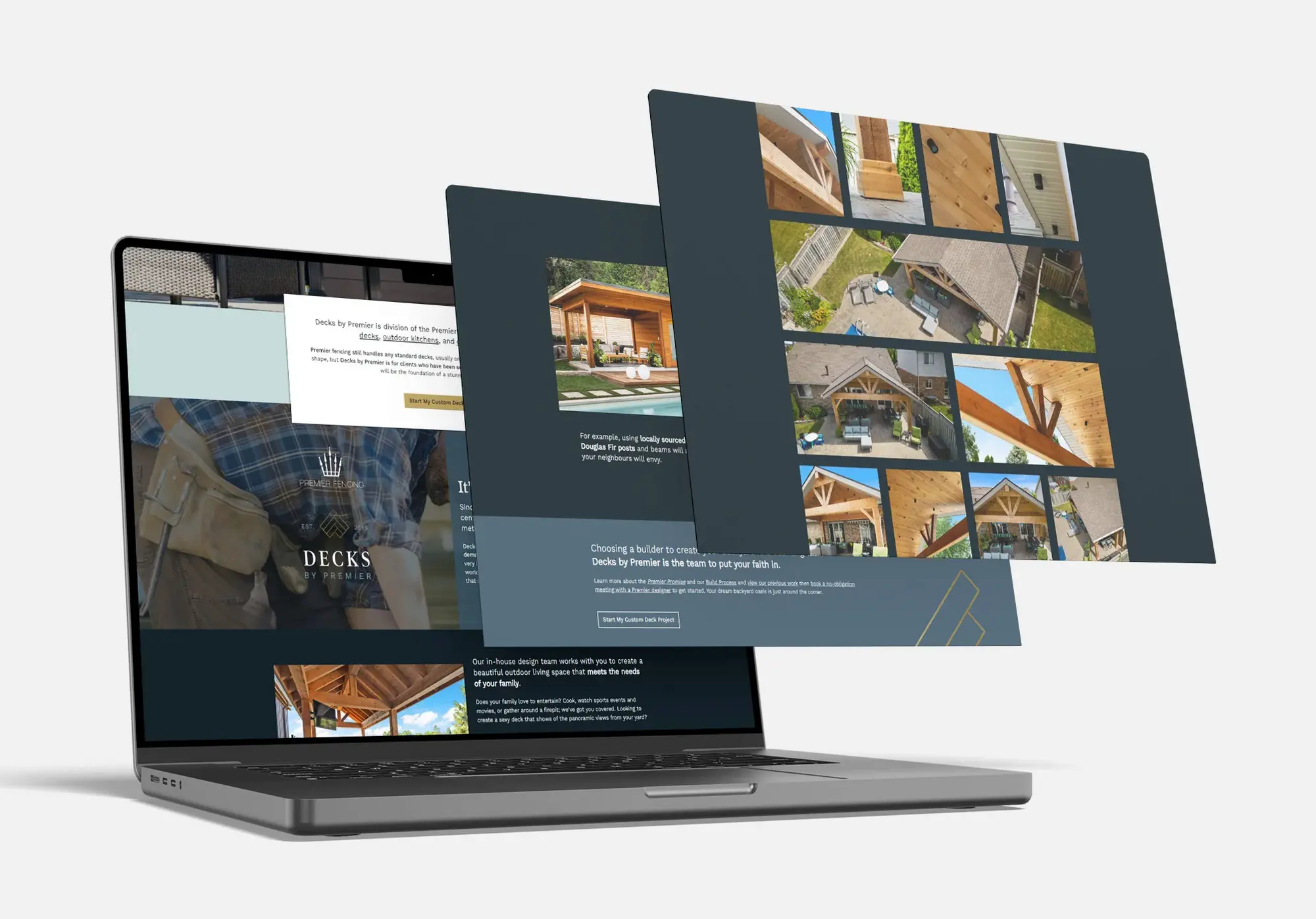 Decks by Premier website showcase on laptop